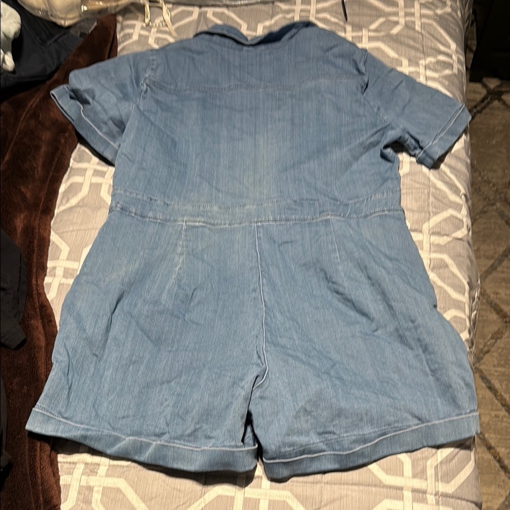 Blue Denim Short Sleeve Shorts Jumpsuit - Picture 5 of 5